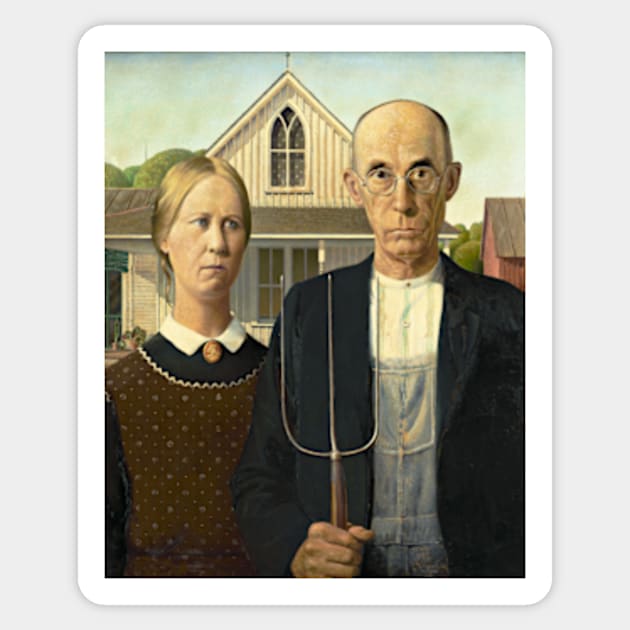 Grant Wood American Gothic Art Poster 1930 Regionalism Vintage Print American Painter Sticker by ZiggyPrint